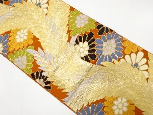 アンティーク　草葉に菊模様織り出し袋帯（材料）